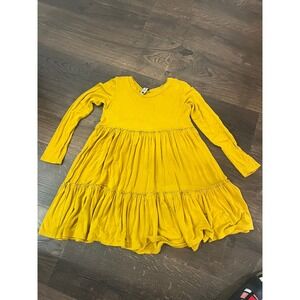 Pomelo Kids Mustard Yellow Long Sleeve Tiered Babydoll Dress Size XS 5-6